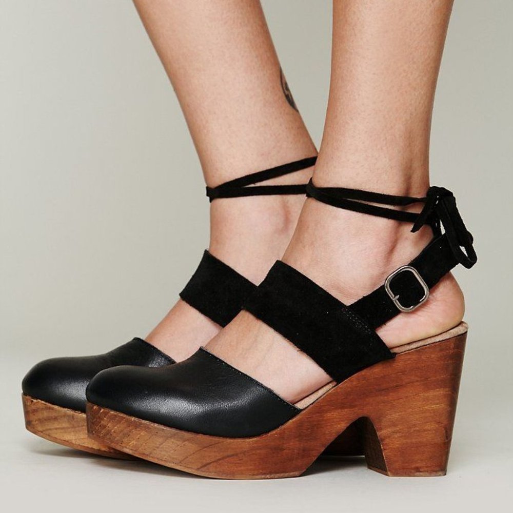 Free People Belmont Suede & Leather Wooded Clog size 9